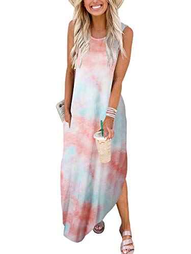 ANRABESS Women Casual Loose Sundress Sleeveless Split Maxi Long Beach Shirt Dress Travel Vacation 2024 Summer Outfits