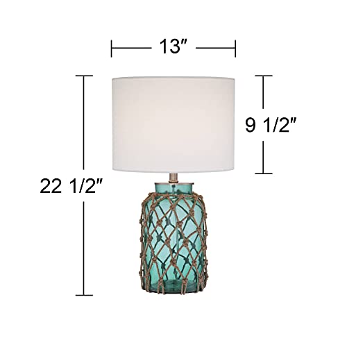 360 Lighting Crosby Country Cottage Nautical Accent Table Lamp 22.5" High Coastal Blue Green Glass Rope Net Off White Drum Shade for Living Room Bedroom Beach House Bedside Nightstand Home