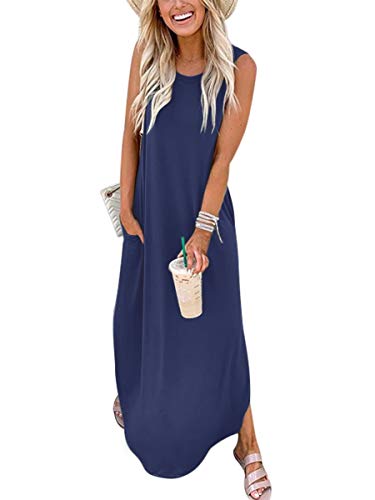 ANRABESS Women Casual Loose Sundress Sleeveless Split Maxi Long Beach Shirt Dress Travel Vacation 2024 Summer Outfits