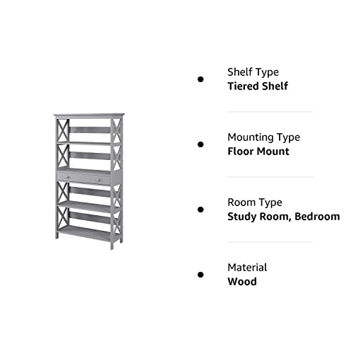 Convenience Concepts Oxford 5 Tier Bookcase with Drawer, Sea Foam