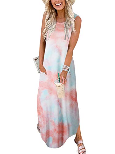 ANRABESS Women Casual Loose Sundress Sleeveless Split Maxi Long Beach Shirt Dress Travel Vacation 2024 Summer Outfits