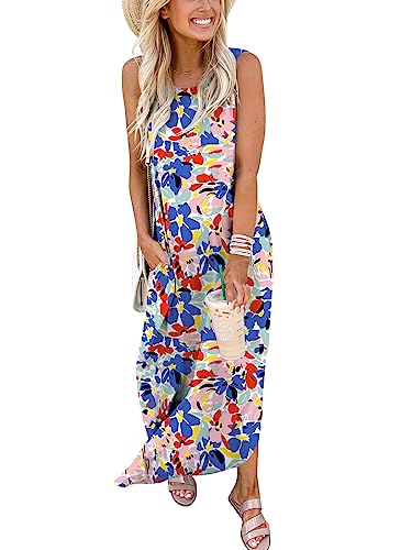 ANRABESS Women Casual Loose Sundress Sleeveless Split Maxi Long Beach Shirt Dress Travel Vacation 2024 Summer Outfits