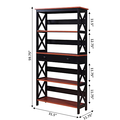 Convenience Concepts Oxford 5 Tier Bookcase with Drawer, Sea Foam