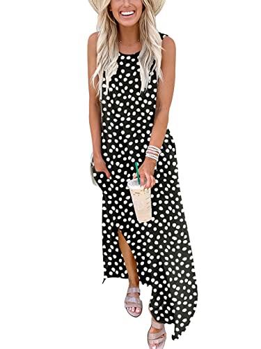 ANRABESS Women Casual Loose Sundress Sleeveless Split Maxi Long Beach Shirt Dress Travel Vacation 2024 Summer Outfits