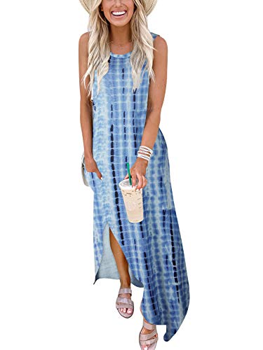 ANRABESS Women Casual Loose Sundress Sleeveless Split Maxi Long Beach Shirt Dress Travel Vacation 2024 Summer Outfits