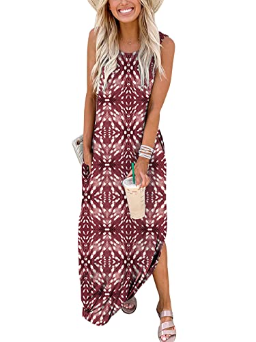 ANRABESS Women Casual Loose Sundress Sleeveless Split Maxi Long Beach Shirt Dress Travel Vacation 2024 Summer Outfits