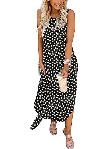 ANRABESS Women Casual Loose Sundress Sleeveless Split Maxi Long Beach Shirt Dress Travel Vacation 2024 Summer Outfits