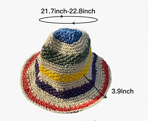 Women Straw Sun Hat Hand Woven Y2K Aesthetic Bucket Hat Striped Fishing Hat Beach Hat Foldable Cap Chic Summer Accessories