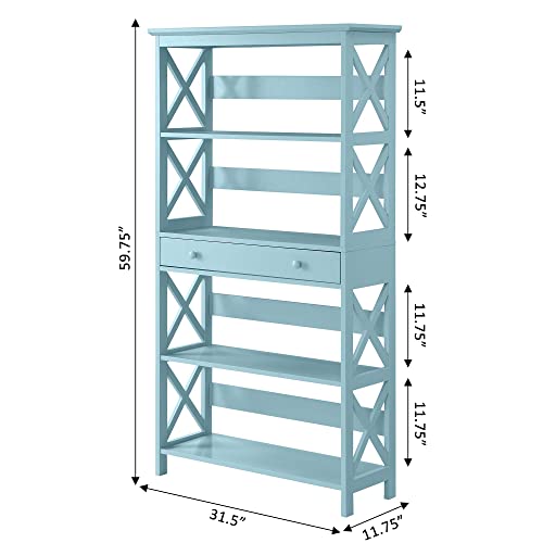 Convenience Concepts Oxford 5 Tier Bookcase with Drawer, Sea Foam