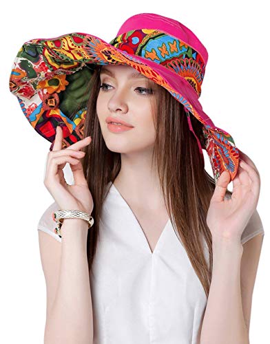 Women's Foldable Floppy Reversible Travel Beach Sun Visor Hat Wide Brim UPF 50+