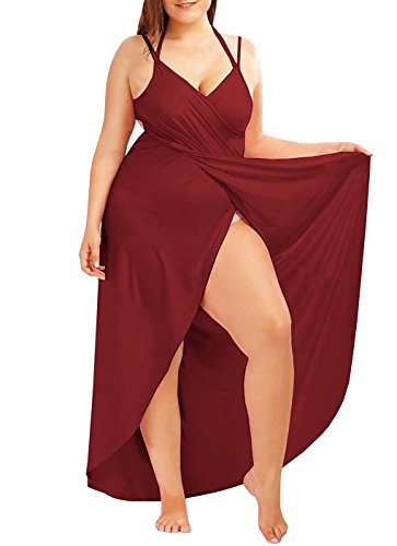 Plus Size Spaghetti Strap Cover Up Beach Backless Wrap Long Dress