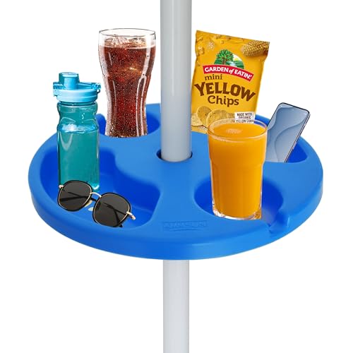 AMMSUN 13" Beach Umbrella Table Tray for Beach, Patio, Garden, Swimming Pool with Cup Holders, Snack Compartments White