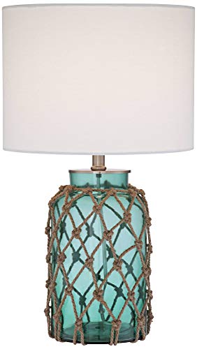 360 Lighting Crosby Country Cottage Nautical Accent Table Lamp 22.5" High Coastal Blue Green Glass Rope Net Off White Drum Shade for Living Room Bedroom Beach House Bedside Nightstand Home