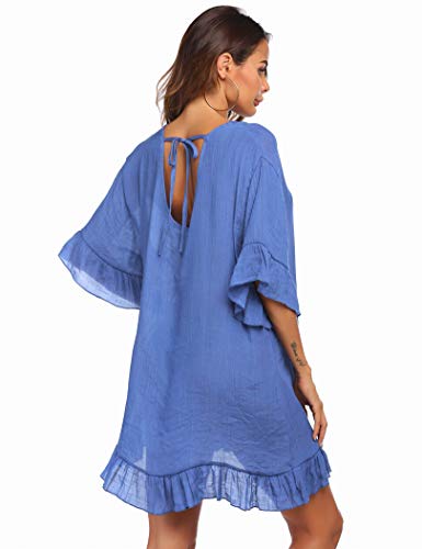 Ekouaer Womens Swimsuit Coverup V Neck Bathing Suit Beach Dress Sexy Ruffle Sleeves Bikini Cover Up Loose Top XS-3XL