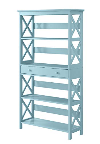 Convenience Concepts Oxford 5 Tier Bookcase with Drawer, Sea Foam