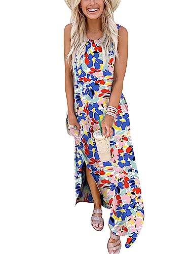 ANRABESS Women Casual Loose Sundress Sleeveless Split Maxi Long Beach Shirt Dress Travel Vacation 2024 Summer Outfits