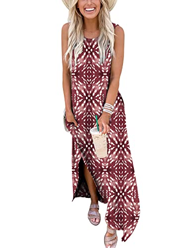 ANRABESS Women Casual Loose Sundress Sleeveless Split Maxi Long Beach Shirt Dress Travel Vacation 2024 Summer Outfits