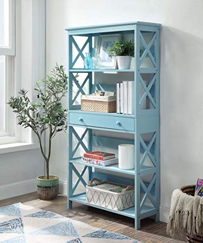 Convenience Concepts Oxford 5 Tier Bookcase with Drawer, Sea Foam