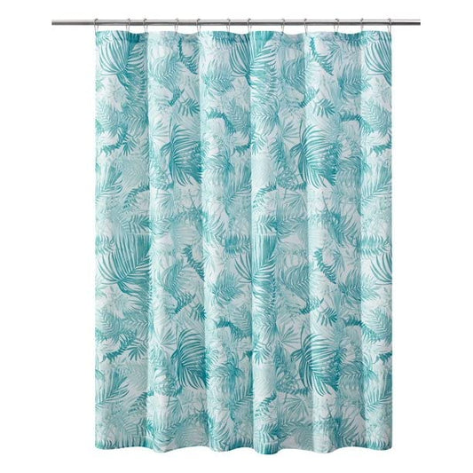 Green Palm Leaves Printed, Ribbed Textured Shower Curtain,72"x72"