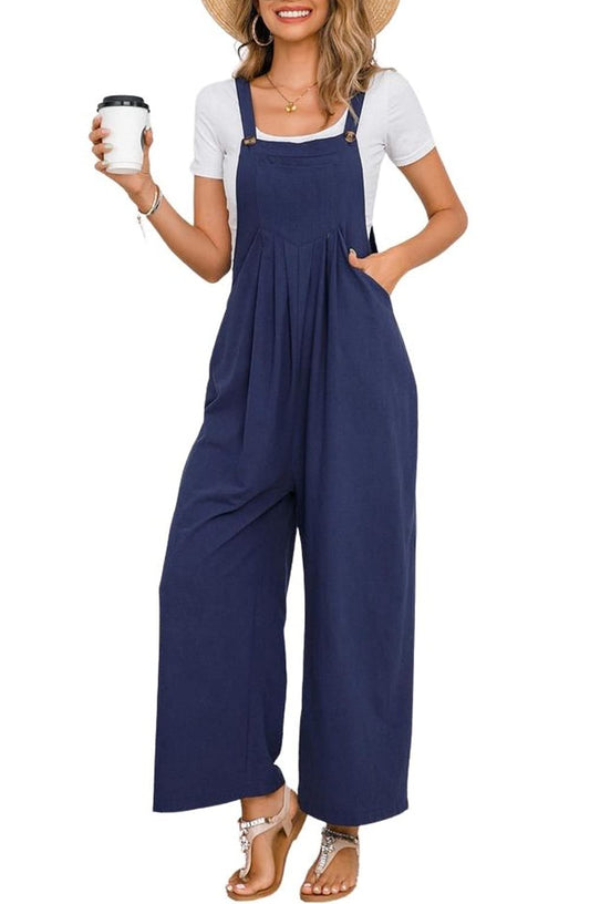 chouyatou Women's Summer Wide Leg Bib Linen Overalls Palazzo Pants Casual Linen Jumpsuits