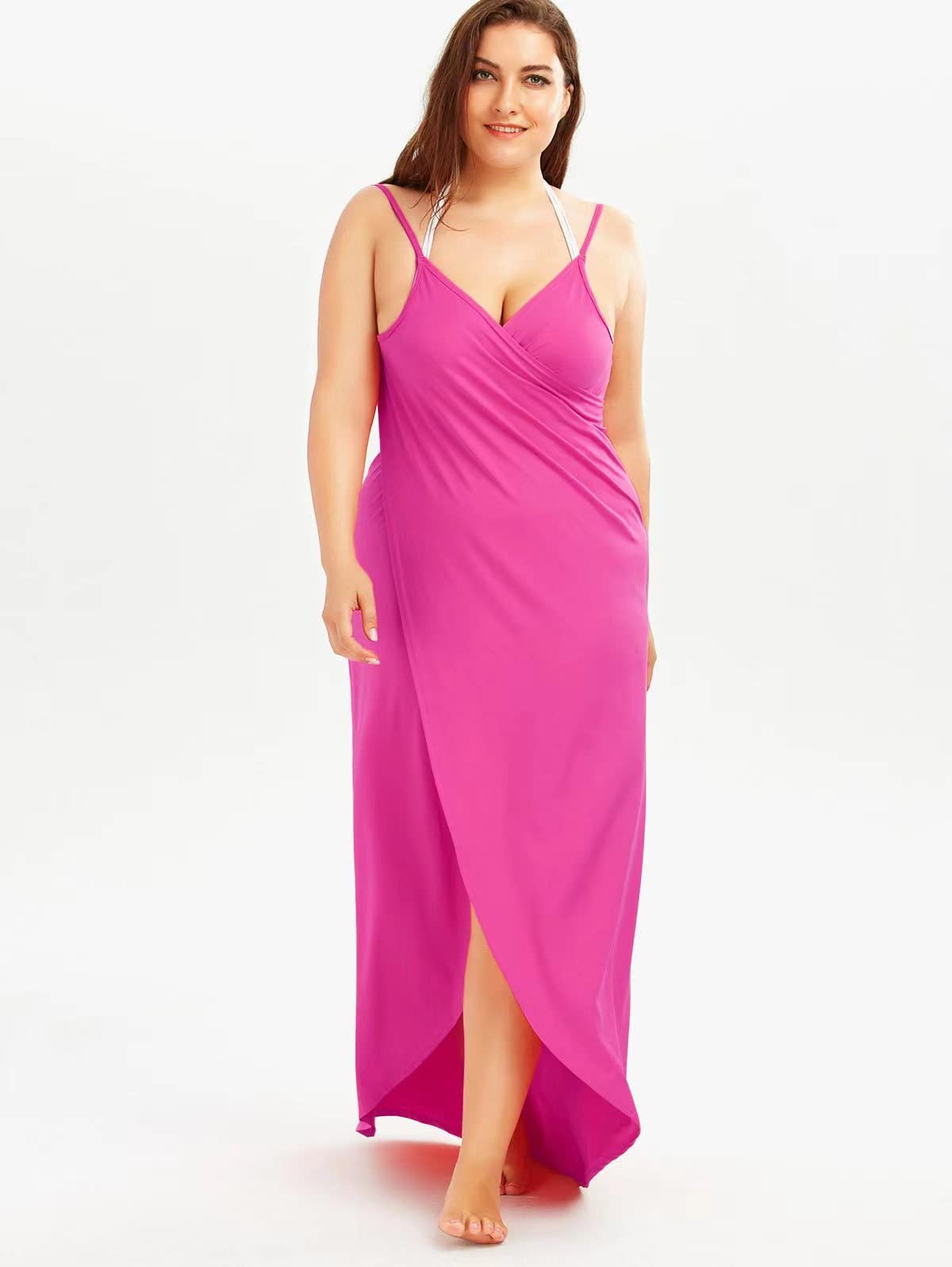 Plus Size Spaghetti Strap Cover Up Beach Backless Wrap Long Dress