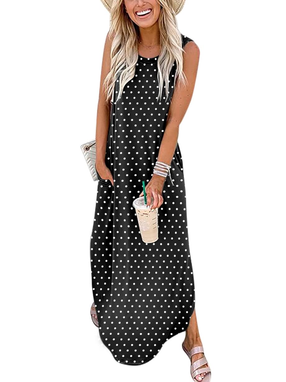 ANRABESS Women Casual Loose Sundress Sleeveless Split Maxi Long Beach Shirt Dress Travel Vacation 2024 Summer Outfits