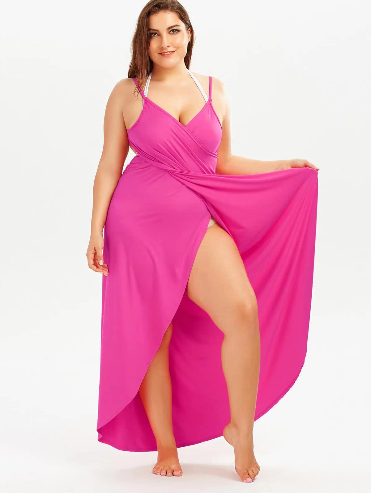 Plus Size Spaghetti Strap Cover Up Beach Backless Wrap Long Dress