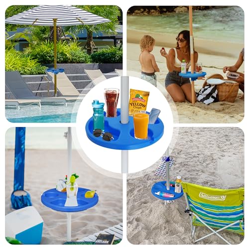 AMMSUN 13" Beach Umbrella Table Tray for Beach, Patio, Garden, Swimming Pool with Cup Holders, Snack Compartments White