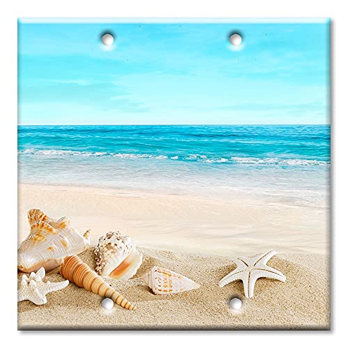 Art Plates - Duplex Outlet Cover Metal Decorative Metal Wall Plate - 1 Gang Outlet Plug Cover - Seashells on the Beach - (Made in USA)