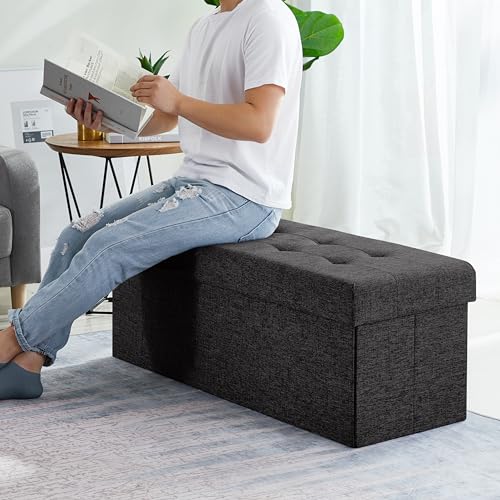 Ornavo Home 45 Inch Folding Storage Ottoman with Storage Bench, Long Large Storage Ottoman Bench, Storage Chest, Foot Rest Stool, Bedroom Bench with Storage - (Gray)