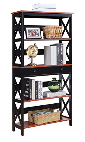 Convenience Concepts Oxford 5 Tier Bookcase with Drawer, Sea Foam