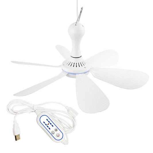 Silent USB Powered Ceiling Fan with Remote Control Timing 4 Speed, Quiet Small DC Plug in Ceiling Fan Hanging Fan for Camping Bed RV Tent Canopy Room