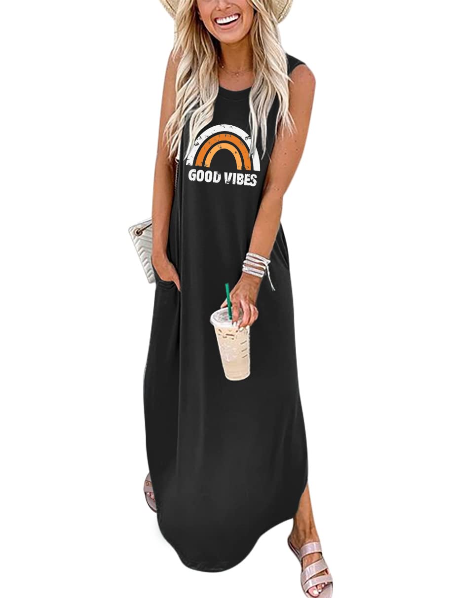 ANRABESS Women Casual Loose Sundress Sleeveless Split Maxi Long Beach Shirt Dress Travel Vacation 2024 Summer Outfits