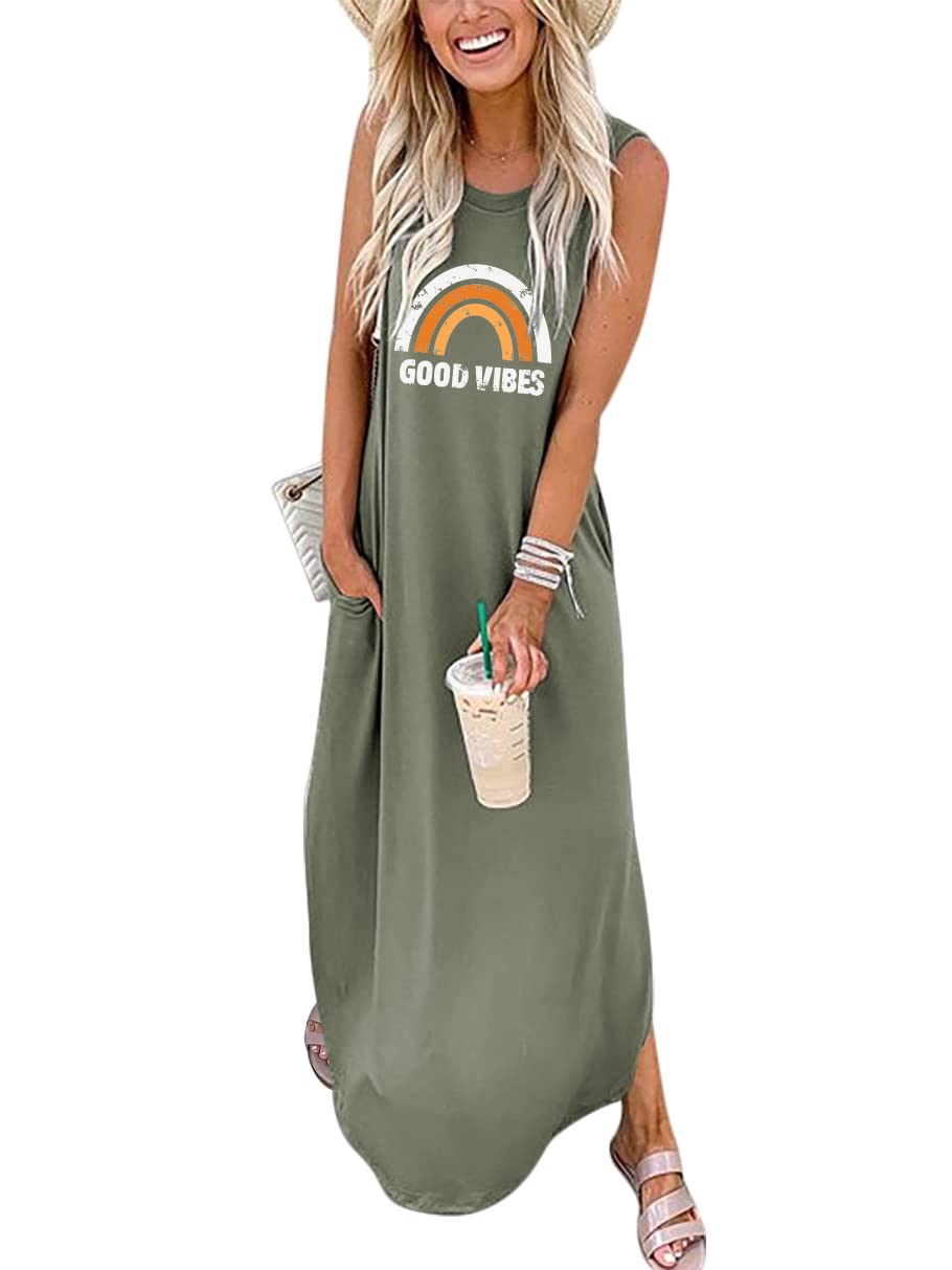 ANRABESS Women Casual Loose Sundress Sleeveless Split Maxi Long Beach Shirt Dress Travel Vacation 2024 Summer Outfits