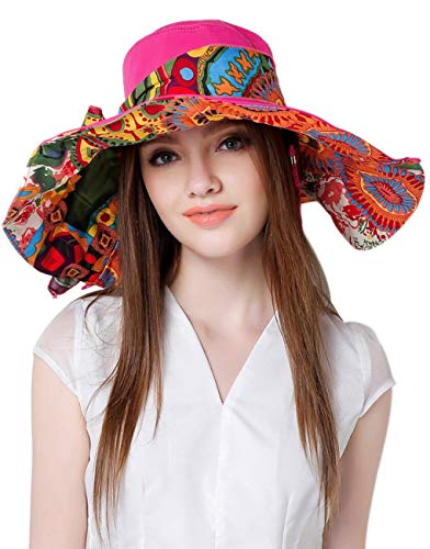 Women's Foldable Floppy Reversible Travel Beach Sun Visor Hat Wide Brim UPF 50+