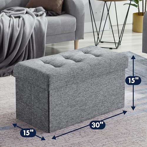 Ornavo Home 45 Inch Folding Storage Ottoman with Storage Bench, Long Large Storage Ottoman Bench, Storage Chest, Foot Rest Stool, Bedroom Bench with Storage - (Gray)