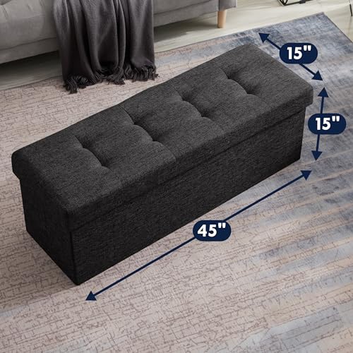 Ornavo Home 45 Inch Folding Storage Ottoman with Storage Bench, Long Large Storage Ottoman Bench, Storage Chest, Foot Rest Stool, Bedroom Bench with Storage - (Gray)