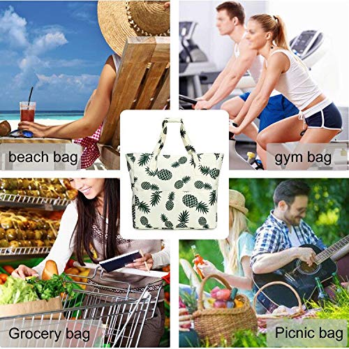 LEDAOU Large Beach Tote Bag Women Waterproof Sandproof Zipper Beach Tote Bag for Pool Gym Grocery Travel with Wet Pocket