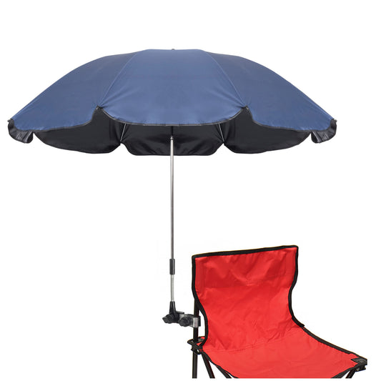 Chair Umbrella with Universal Clamp,46 inches UPF 50+ Clip on Parasol for Patio chair Beach Chairs Wheelchairs Golf Carts (Dark Blue)