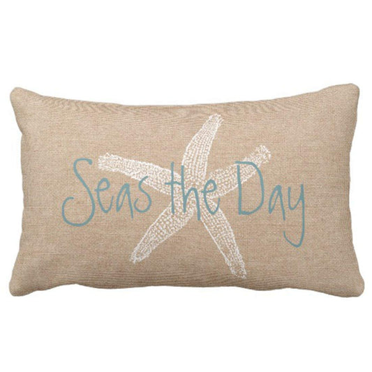 Emvency Linen Throw Pillow Cover Seas Day Vintage Beach Starfish Canvas Look Coastal Decorative Pillow Case Whimsical Home Decor Rectangle Queen Size 20x26 Inch Cushion Pillowcase