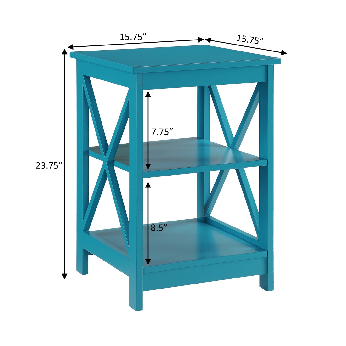 Convenience Concepts Oxford End Table with Shelves, Sea Foam Blue