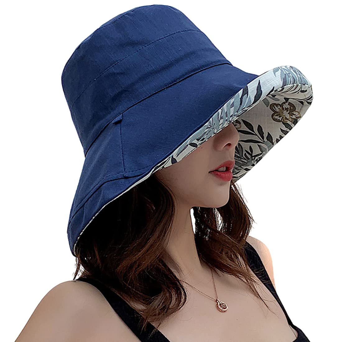 Women Wide Brim Sun Hats Metal Wired Edge Summer UV Protection Beach Fishing Hat for Hiking Garden Travel Chin Strap