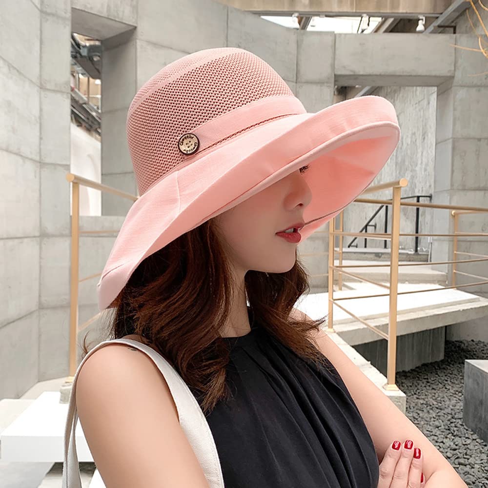 Women Wide Brim Sun Hats Metal Wired Edge Summer UV Protection Beach Fishing Hat for Hiking Garden Travel Chin Strap