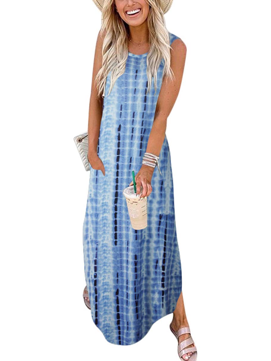 ANRABESS Women Casual Loose Sundress Sleeveless Split Maxi Long Beach Shirt Dress Travel Vacation 2024 Summer Outfits