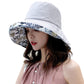 Women Wide Brim Sun Hats Metal Wired Edge Summer UV Protection Beach Fishing Hat for Hiking Garden Travel Chin Strap