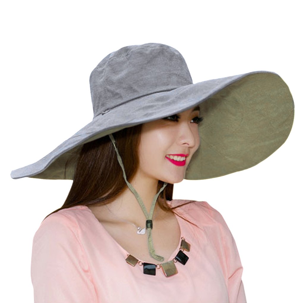 Women's Foldable Floppy Reversible Travel Beach Sun Visor Hat Wide Brim UPF 50+