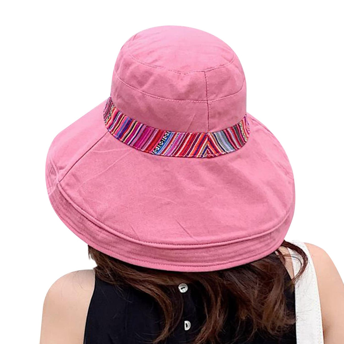 Women Wide Brim Sun Hats Metal Wired Edge Summer UV Protection Beach Fishing Hat for Hiking Garden Travel Chin Strap