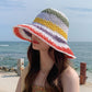 Women Straw Sun Hat Hand Woven Y2K Aesthetic Bucket Hat Striped Fishing Hat Beach Hat Foldable Cap Chic Summer Accessories