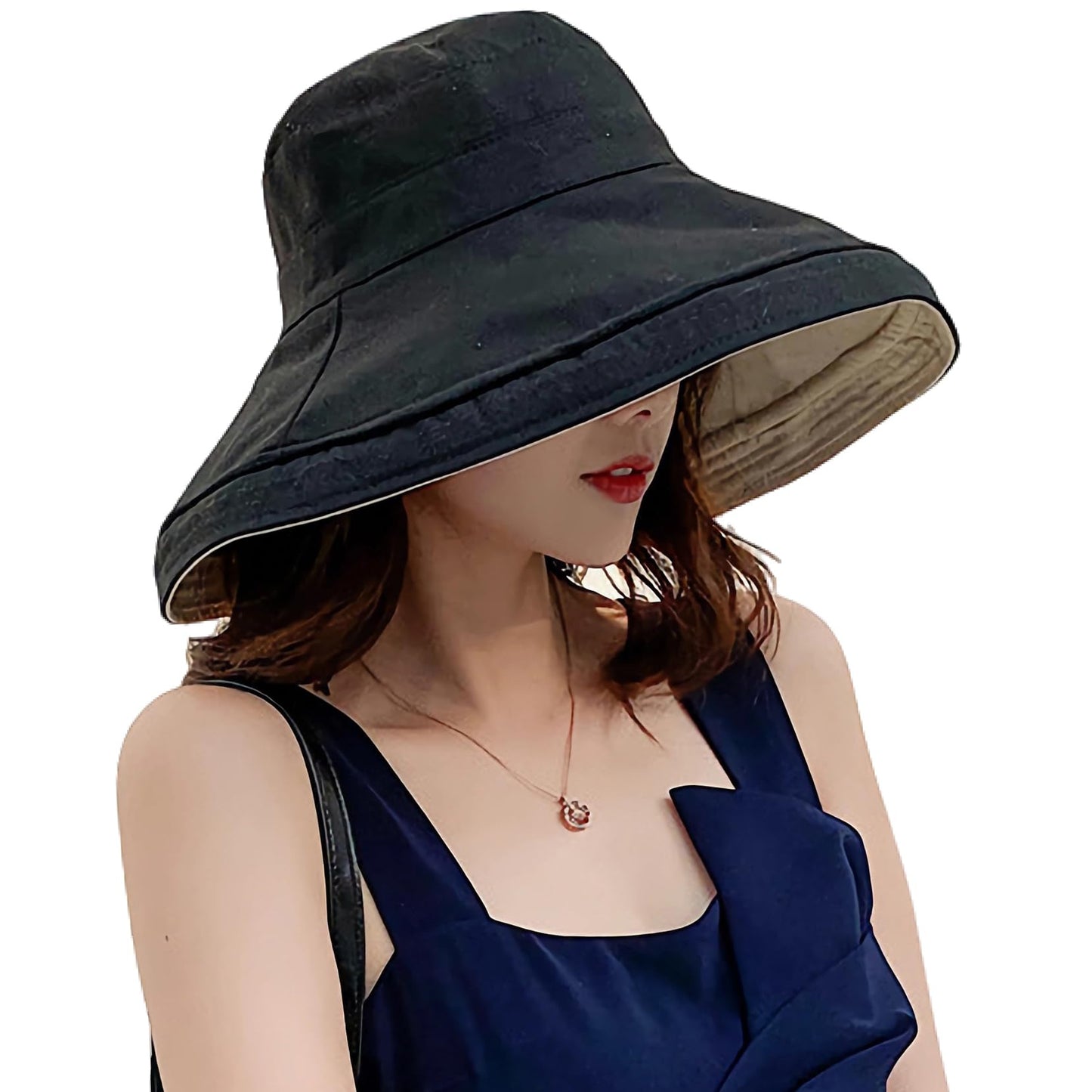 Women Wide Brim Sun Hats Metal Wired Edge Summer UV Protection Beach Fishing Hat for Hiking Garden Travel Chin Strap