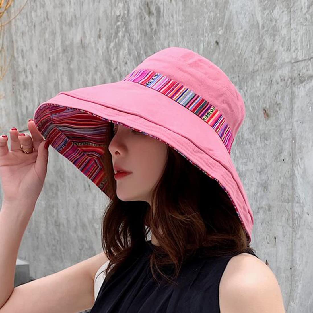 Women Wide Brim Sun Hats Metal Wired Edge Summer UV Protection Beach Fishing Hat for Hiking Garden Travel Chin Strap